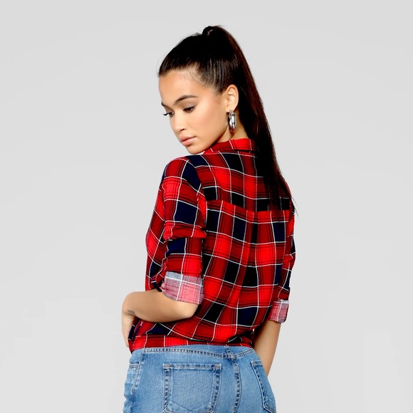 Fashion Nova Plaid Collared Surplice Top NWT - Picture 4 of 10